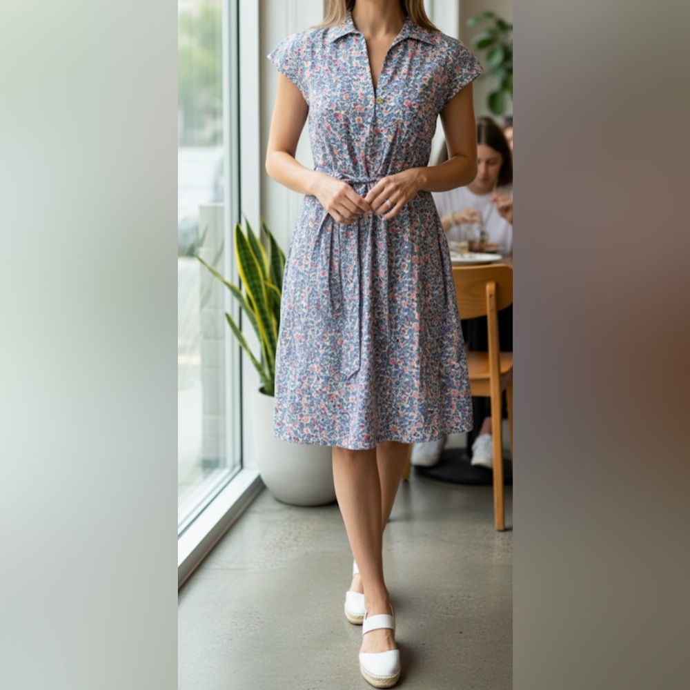 Kacey Hughes blue floral dress
